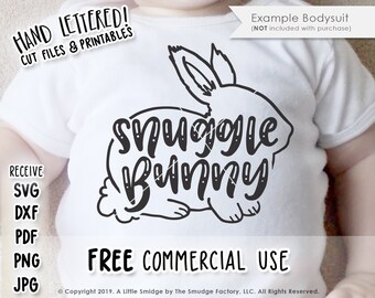 Snuggle Bunny Easter SVG DXF Cut File, Hand Lettered