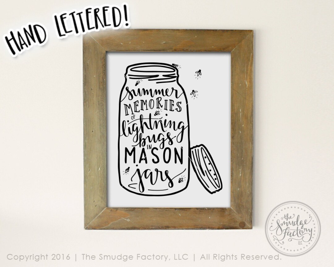 Mason Jar Printable File, Fireflies, Lightning Bug, Mason Jar DIY Print ...