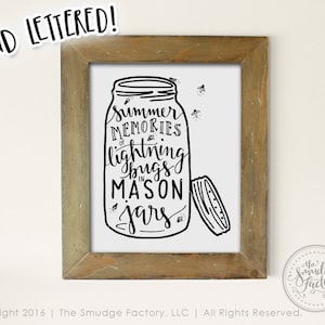 Mason Jar Printable File, Fireflies, Lightning Bug, Mason Jar DIY Print, Hand Lettered, Hand Drawn, Wall Art Home Decor, Summer Original Art