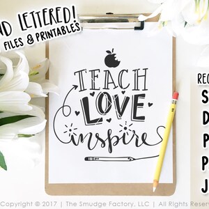 Enseigner l'amour, inspirer, fichier de coupe SVG professeur à la main (svg, dxf, pdf)