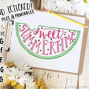 Watermeloen Sweet Summer gesneden SVG-bestand, handgeletterd (afdrukbaar)