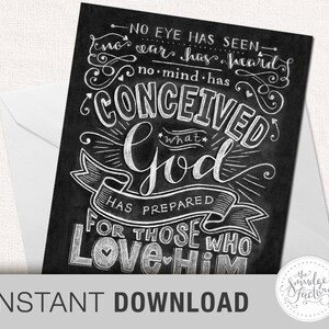 Descargar instantáneo • 1 Corintios 2:9, Biblia verso • tarjeta imprimible • pizarra cotización