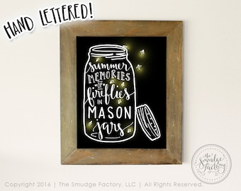 Fireflies in Mason Jar Print, Hand Lettered Wall Art (Digital Download)