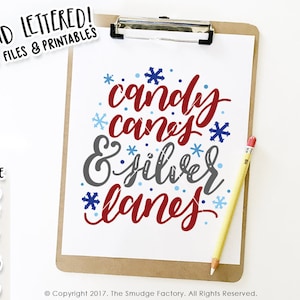 Kerst Printable, Candy Canes en Silver Lanes Print, Vakantie Decoratie, Sneeuwvlokken, Vakantie Printable, Kerst Decor, Vakantie Print