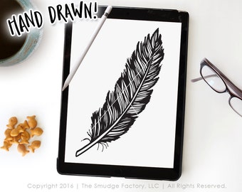 Hand Drawn Feather SVG, Clipart Vector Cut File