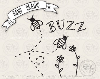 Spring SVG Cut File, Bumble Bee Cutting File, Hand Lettered, Buzz Bee SVG, Silhouette, Cricut, Calligraphy, Spring DIY Print, Vinyl Stencil