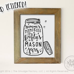 Mason Jar Printable File, Fireflies, Lightning Bug, Mason Jar DIY Print, Hand Lettered, Hand Drawn, Wall Art Home Decor, Summer Original Art