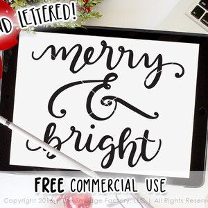 Merry And Bright SVG Cut File, Christmas Cutting File, Hand Lettered Clipart, Silhouette SVG, Cricut Explore, Christmas DXF, Holiday Overlay