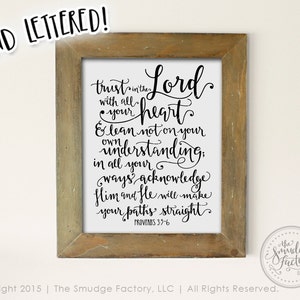 Proverbs 3:5-6, Printable File, Trust in the Lord with All your Heart, Hand Lettered Bible Verse DIY Print, Wall Art Decor, Download