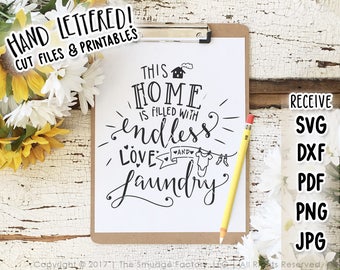 Laundry SVG Cut File,  Endless Love and Laundry Cutting File, Hand Lettered Silhouette Cricut Download, Original Art Vinyl Stencil DIY Craft