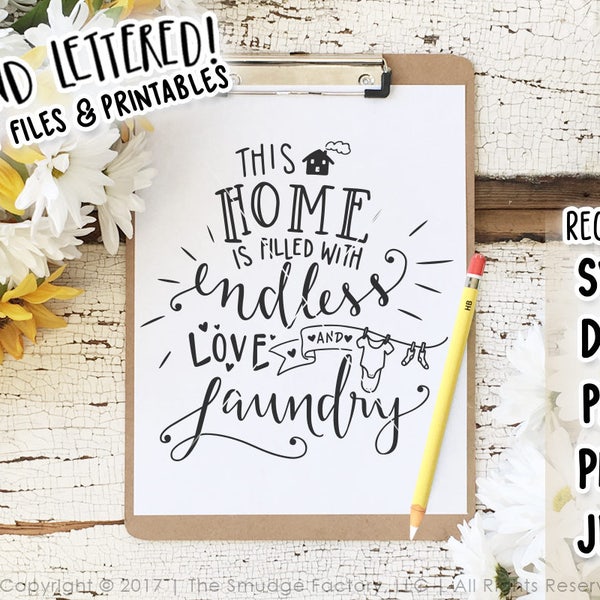 Laundry SVG Cut File,  Endless Love and Laundry Cutting File, Hand Lettered Silhouette Cricut Download, Original Art Vinyl Stencil DIY Craft