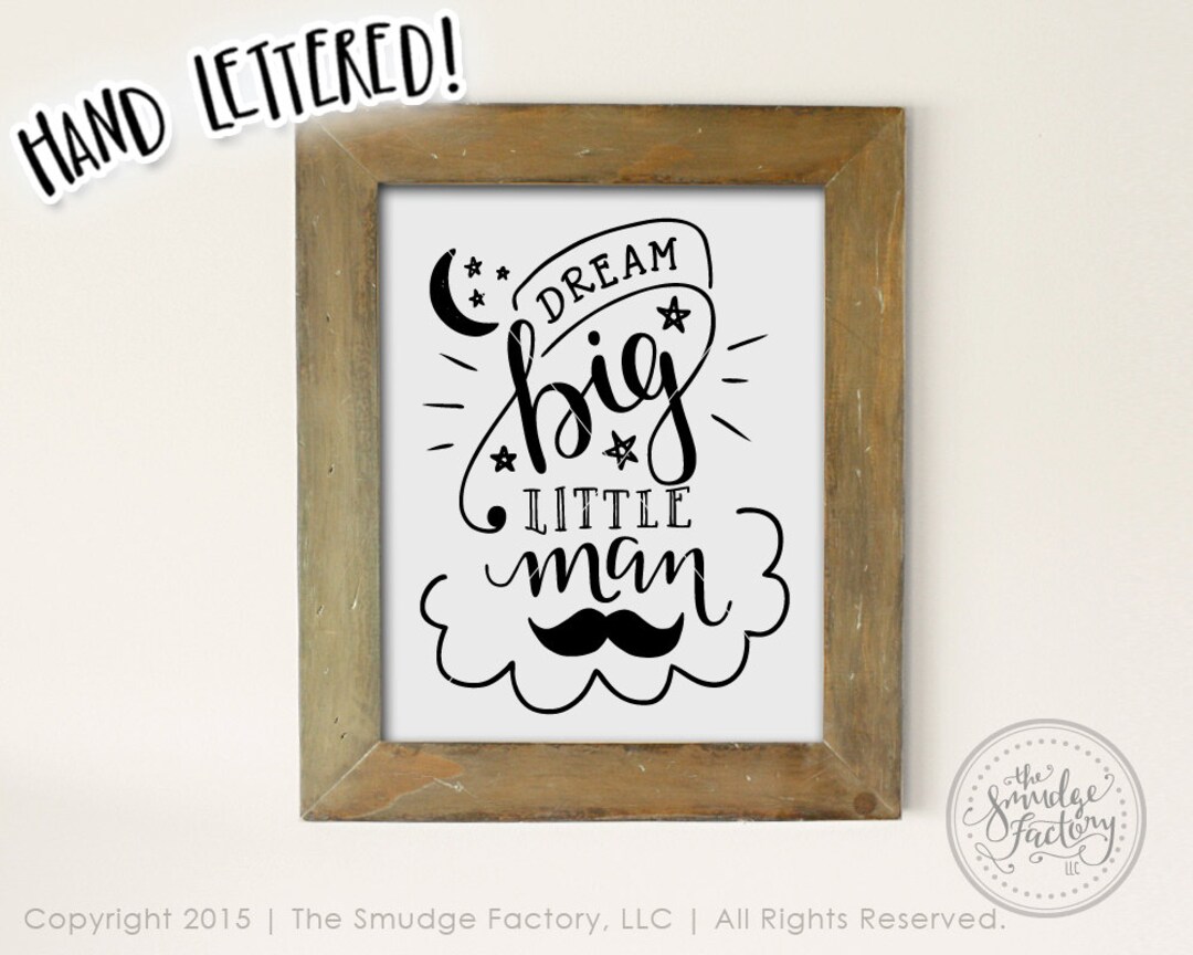 Dream Big Little Man Mustache Nursery Print 8 X 10 Quote Printable File ...