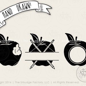 Teacher Apple Monogram SVG Cut File Teacher Gift Apple Pencil Monogram Cut File, Silhouette Download, Cricut, Teaching Personalized Design
