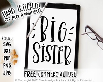 Fichier de coupe Big Sister SVG, promu au fichier de coupe Big Sister, SVG lettré à la main, Silhouette Cameo, Cricut Download, Big Sister Design