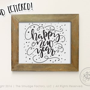 Gelukkig Nieuwjaar afdrukbaar, Confetti Print, 2019, Oudejaarsavond, NYE Feestdecoratie, Handgeschreven Print, Ring In The New Year Print
