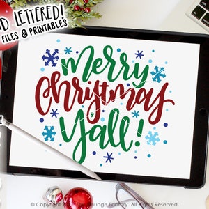 Merry Christmas Y&#39;all SVG Cut File, Have Yourself A Merry Little Christmas, Hand Lettered, Silhouette SVG, Christmas DXF, Holiday Graphic