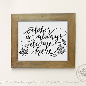 Fall Printable File, Hello October, October DIY Print, Hand Lettered Fall Home Decor, Fall Decoration, Fall Leaves, Fall Graphic Overlay