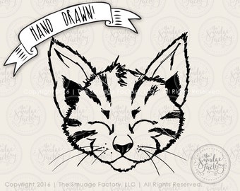 Hand Drawn Kitten SVG, Kitty Clipart, Feline Vector (Digital Download)