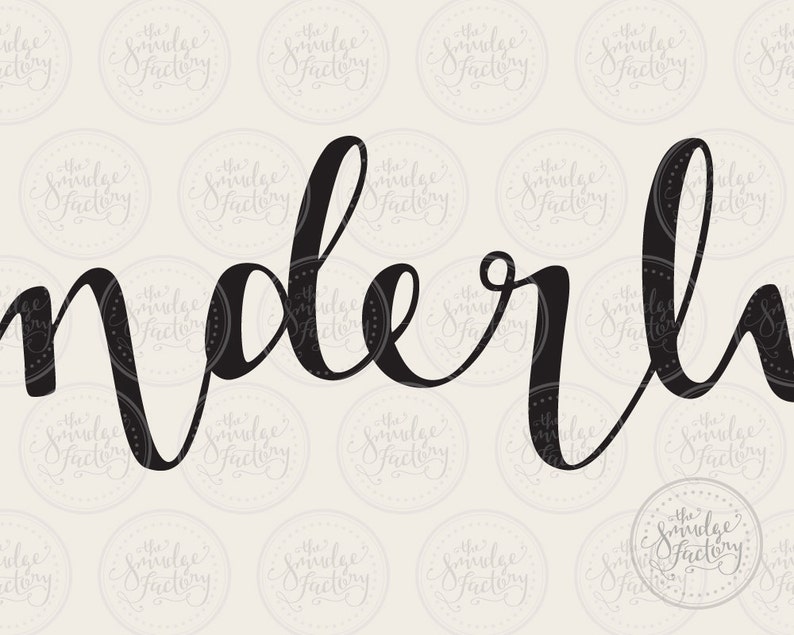 May include: Black and white calligraphy script spelling out the word "wonderful".