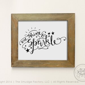 Sparkle Printable File, Rise, Shine and Sparkle, Hand Lettered, Nursery Wall Art, Calligraphy, Baby Wall Decor, DIY Sign, Girl&#39;s Nursery