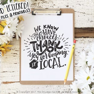 Danke SVG Datei, Kauf handgemachte und lokale Schneidedatei, Hand beschriftete Silhouette Cricut Download, Original Art DIY Vinyl Schablone