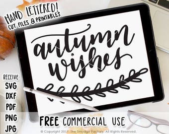 Autumn Wishes SVG File, Hand Drawn Fall Leaves Graphic (Digital Download)