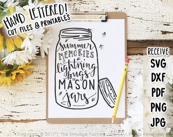Mason Jar Fireflies SVG, Hand Lettered Cut File (Digital Download)