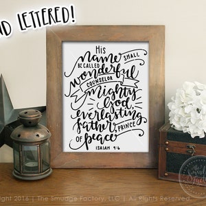 Bible Verse Print, His Name Shall Be Called, Prince Of Peace, Isaiah 9:6, Christian Printable, Hand Lettered Wall Art, Verse Printable image 1