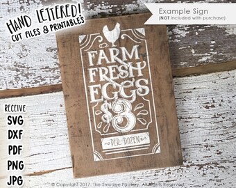 Farm Fresh Eggs SVG, Farm Printable Wall Art, Hand Lettered, Farm Cut File, Chicken, Silhouette, Cricut Download, Rooster SVG