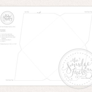 May include: A printable envelope template with instructions for folding and gluing. The template is designed to be cut out and folded into a square envelope. The finished envelope size is 5 7/16" x 4 1/16".