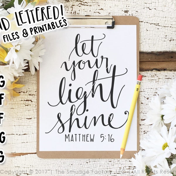 Versículo bíblico SVG Archivo de corte, Deje que su luz brille, Mateo 5:15 Caligrafía con letras a mano Archivo de corte SVG, Descargar, Signo de bricolaje, Superposición gráfica