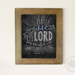 For This Child I Have Prayed Printable, Bible Verse, 8” x 10” Print, 1 Samuel 1:27, Chalkboard Quote, Blue, Baby Boy Nursery DIY Art