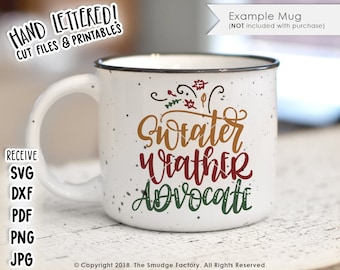 Arquivo de corte SVG para outono, design com letras desenhadas à mão para clima de suéter.