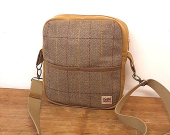 Tweed and waxed canvas crossbody bag