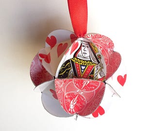Queen of Hearts Ornament, Playing Card Christmas Ornament, Alice in Wonderland ornament, playing cards gift, Bridge gift, poker gift