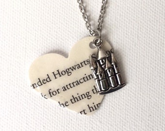 Hogwarts Castle Necklace, Harry Potter Book Page Necklace, Harry Potter Jewelry, Hogwarts Gift, Book Club Gift, First Anniversary Gift, Book