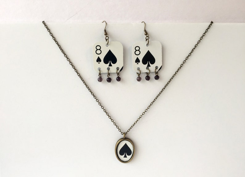 Spades Playing Card Necklace and Earring Set Vegas Pendant Etsy