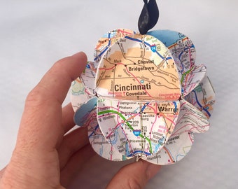 Ohio Ornament, Map ornament, Ohio gift, Travel Agent Gifts, Gift for Travelers, Ohio souvenir, Christmas Tree Decoration, Wanderlust gift