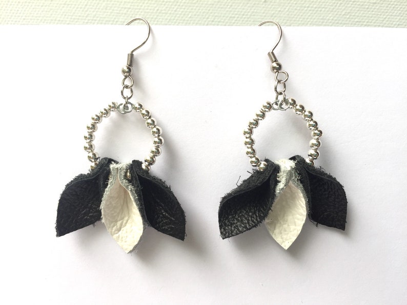 unique earrings leather jewellery eco-friendly gifts real leather gifts for her Teal leather and bead earrings recycled leather jewelry