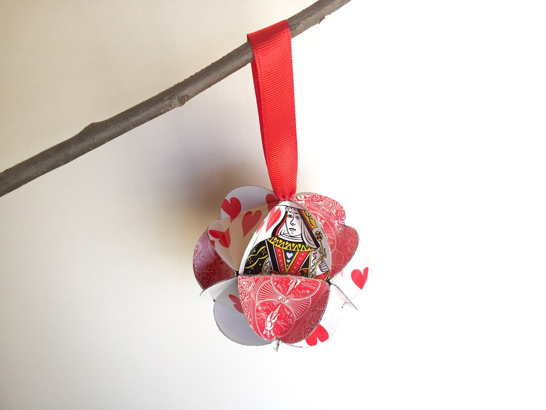 Queen of Hearts Ornament, Playing Card Christmas Ornament, Alice in