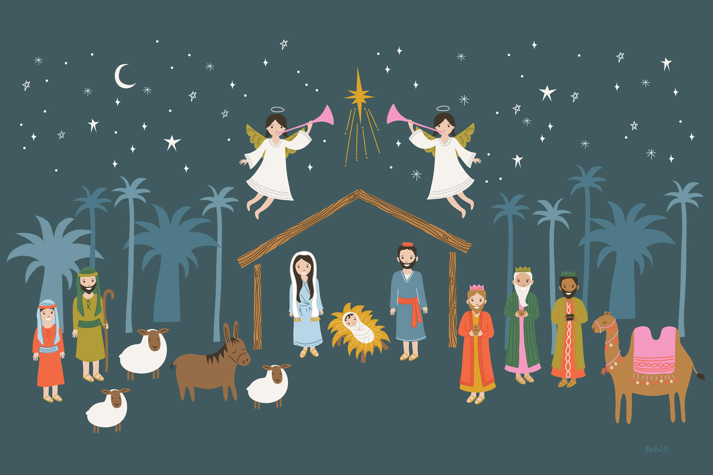 Christmas Nativity Art Print 12 x 8 inches for Holiday Gift, Holiday Decor,...