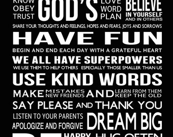 Family Rules Subway Art Poster - Instant Download