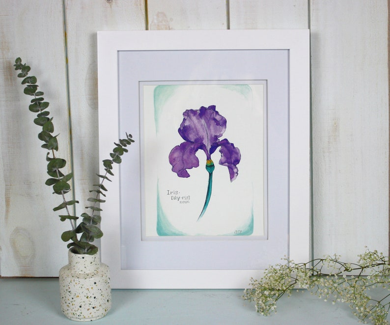 Botanique Leau Couleur Iris Peinture Illustration De Style Etsy