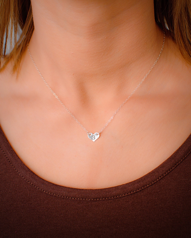 Sterling Silver Dainty Heart Tiny Silver Heart Initial Layering Necklace Personalized Monogram Layering Necklace