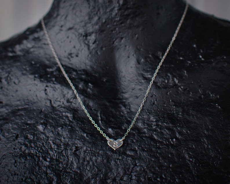 Sterling Silver Dainty Heart Tiny Silver Heart Initial Layering Necklace Personalized Monogram Layering Necklace