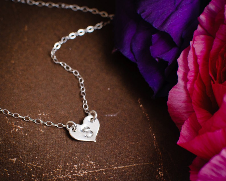 Sterling Silver Dainty Heart Tiny Silver Heart Initial Layering Necklace Personalized Monogram Layering Necklace