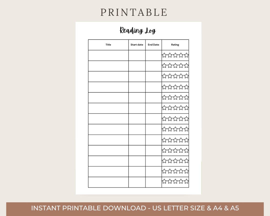 Reading Log Chart PRINTABLE Journal Page Planner Page Book Tracker ...