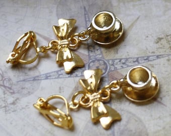 Golden Tea Cup Kawaii Clip On Lolita Earrings