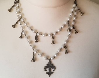 Checkmate Fleur-de-lis Antique Lolita Chess Piece Necklace