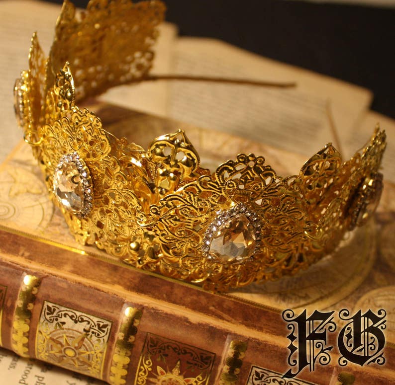 Deluxe Crystal Crown Tiara Headband Gold Champagne